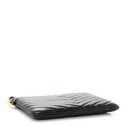 Saint Laurent Calfskin Matelasse Chevron Monogram A5 Wristlet Black 4 of 11