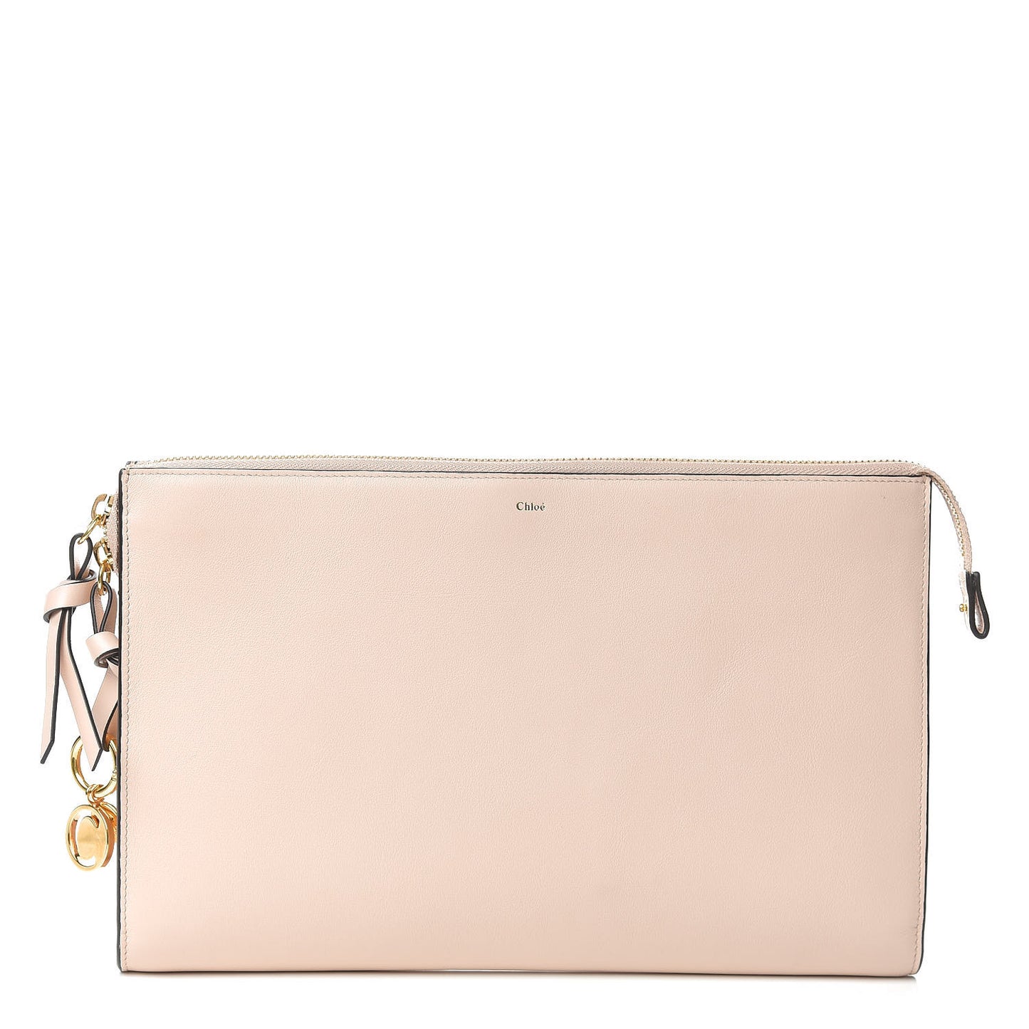 Calfskin Alphabet Flat Pouch Clutch Blush Nude