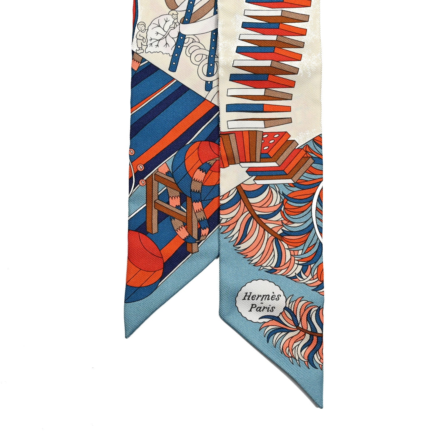 Hermes Silk De l'Ombrelle Aux Duels Twilly Bleu Potiron Creme 3 of 4