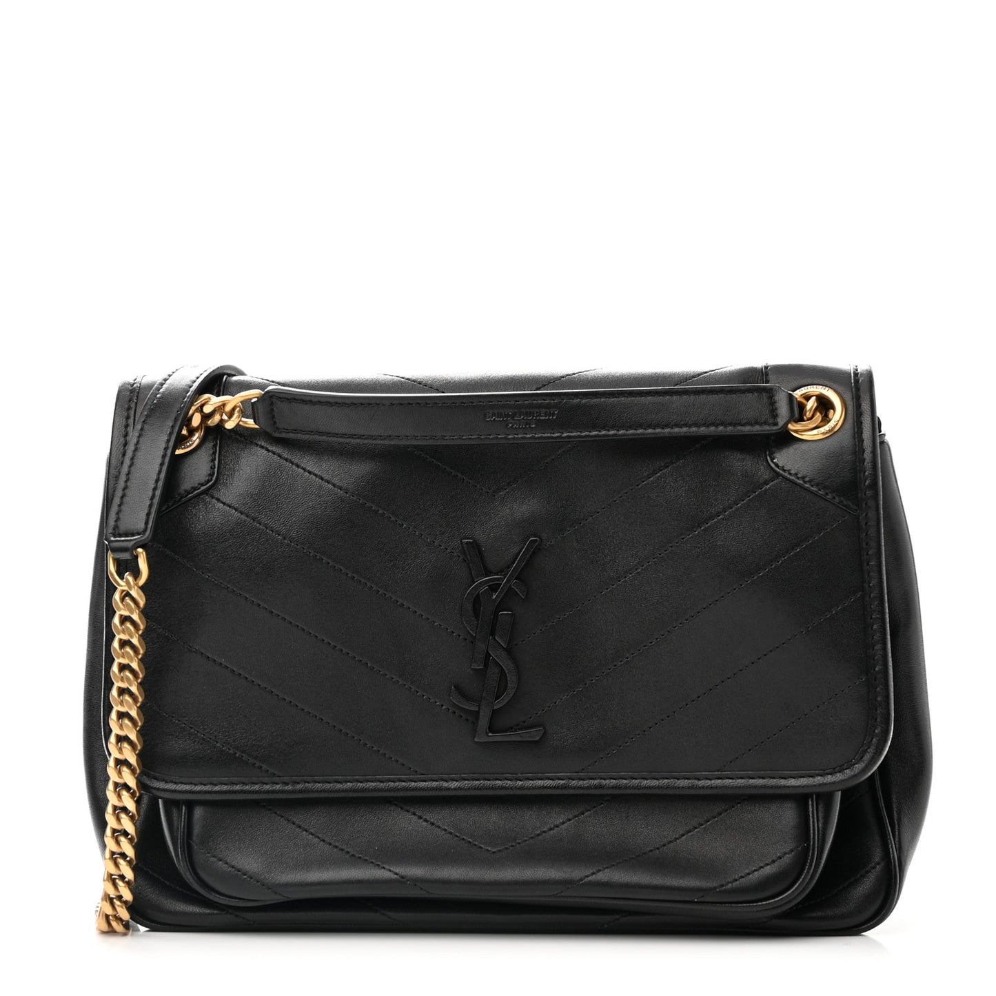 Lambskin Matelasse Monogram Medium Niki Chain Satchel Black
