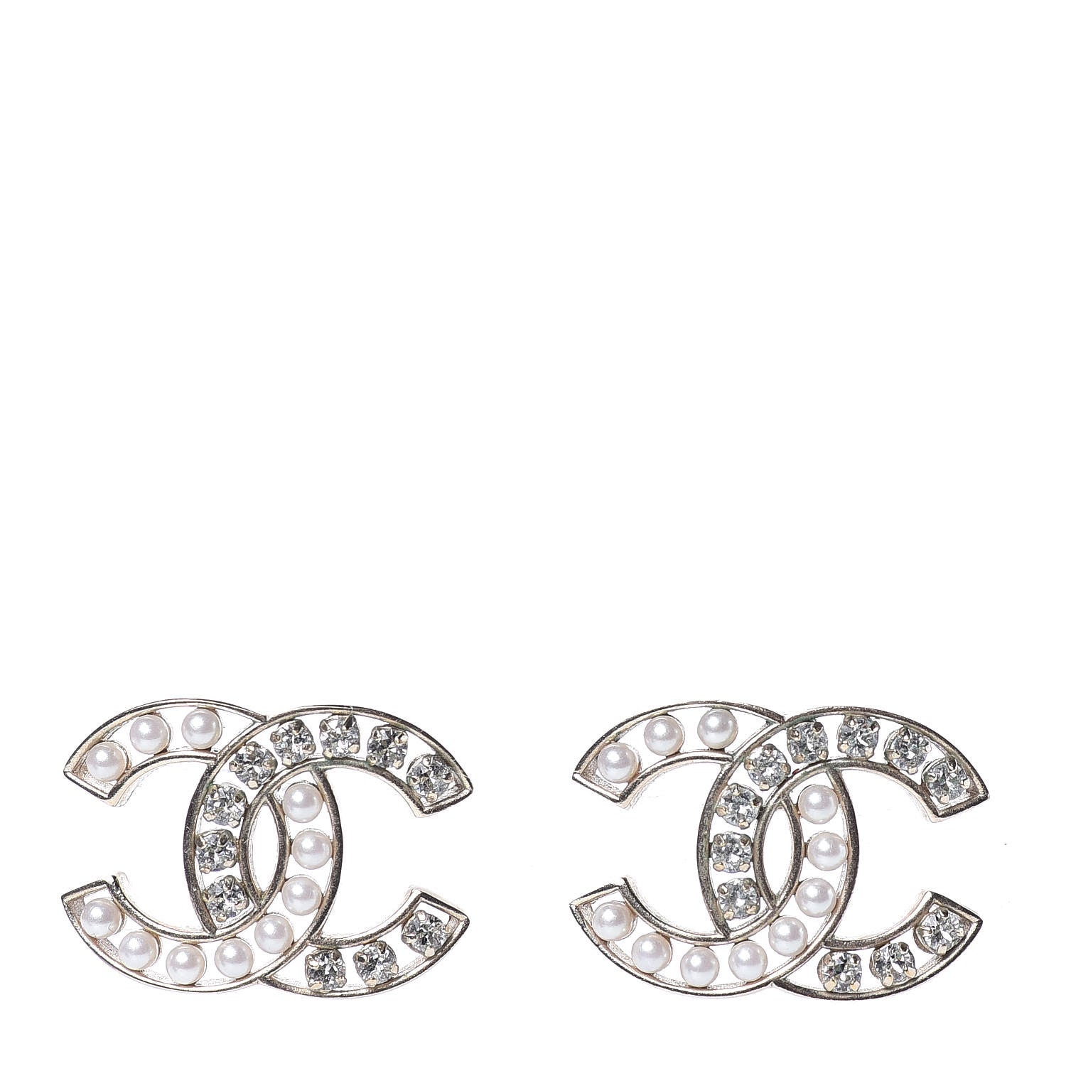 Chanel Crystal Pearl CC Earrings Light Gold 1 of 5