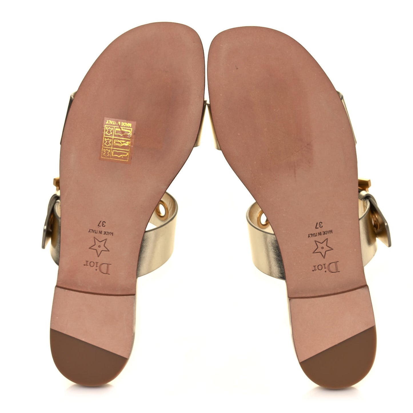 Laminated Calfskin D-Dior Slide Flat Sandals 37 Pale Gold