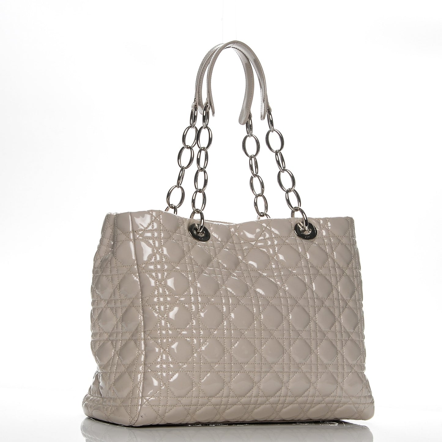 Patent Cannage Large Dior Soft Shopping Tote Light Grey
