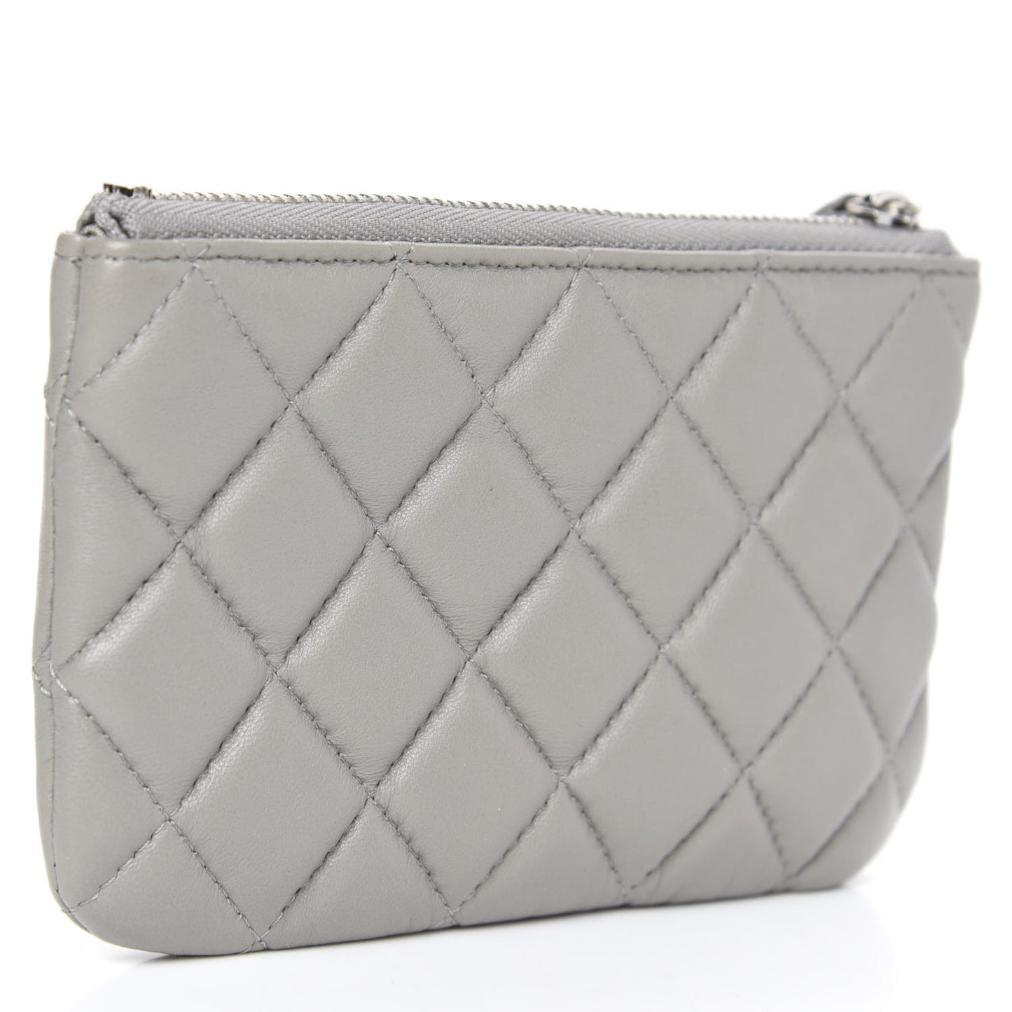 Lambskin Quilted Small Cosmetic Case Light Grey