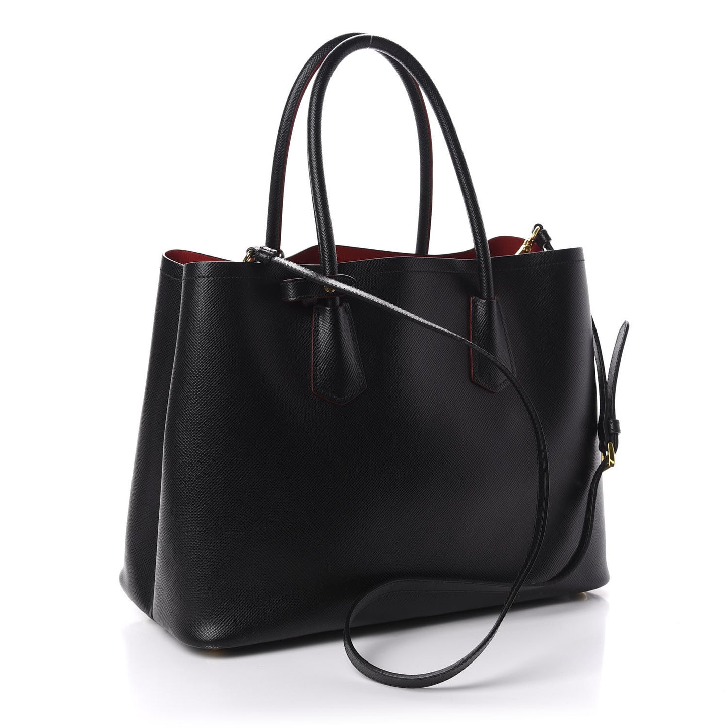 Saffiano Cuir Medium Double Bag Black Fuoco
