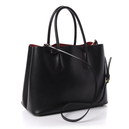 Prada Saffiano Cuir Medium Double Bag Black Fuoco 3 of 10