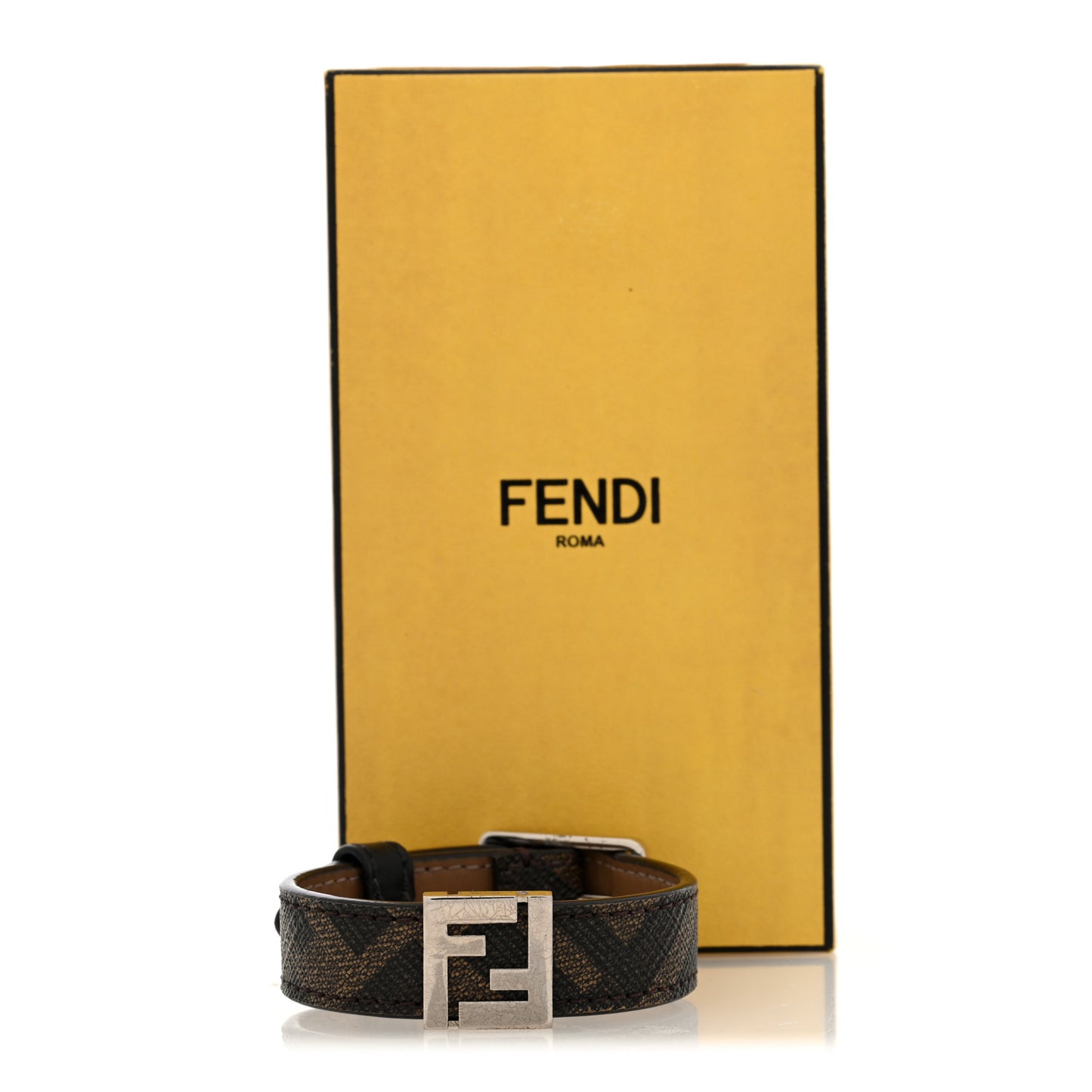 Glazed Fabric Vitello King FF 1974 Diagonal Bracelet S Tobacco Black