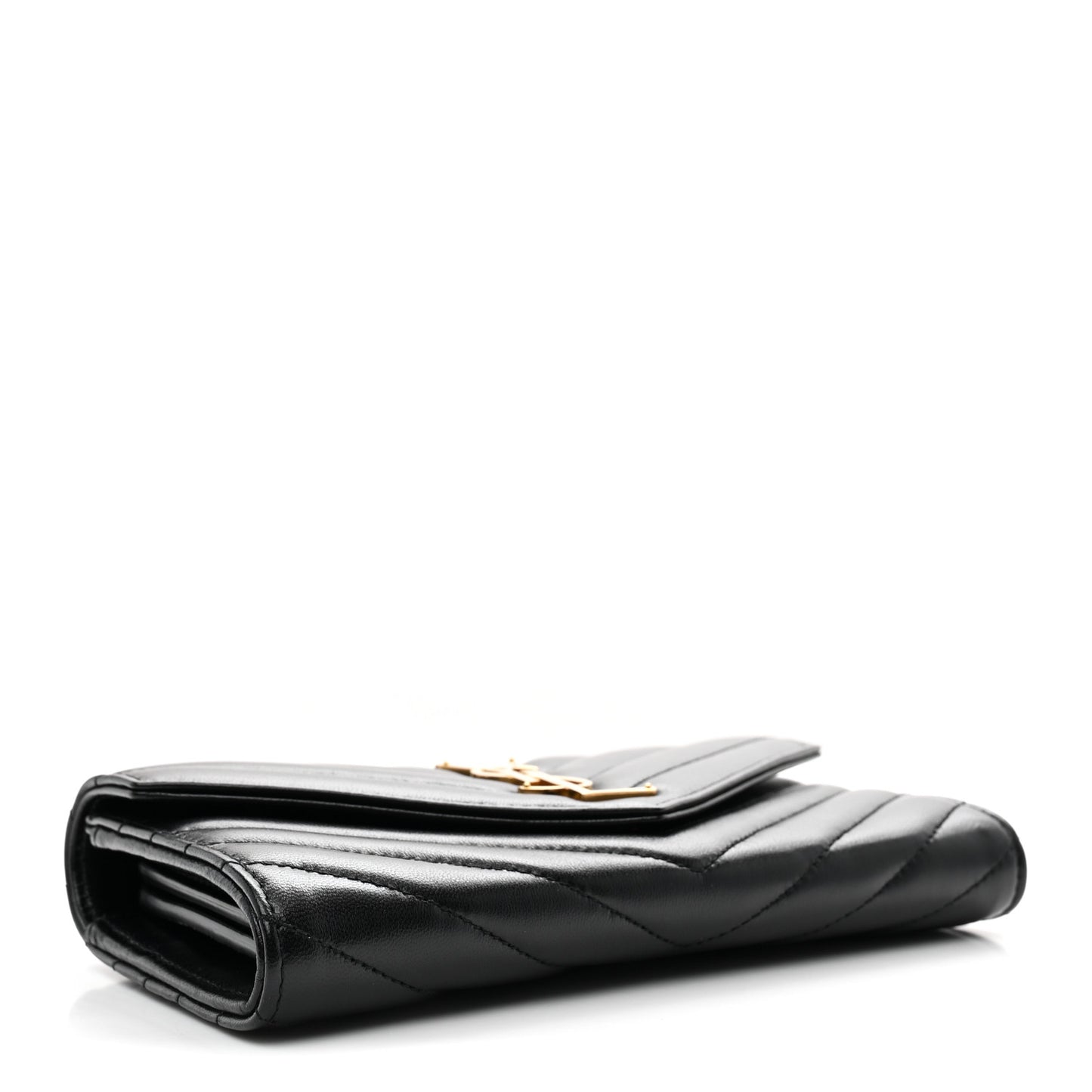 Calfskin Matelasse Chevron Monogram Flap Wallet Black
