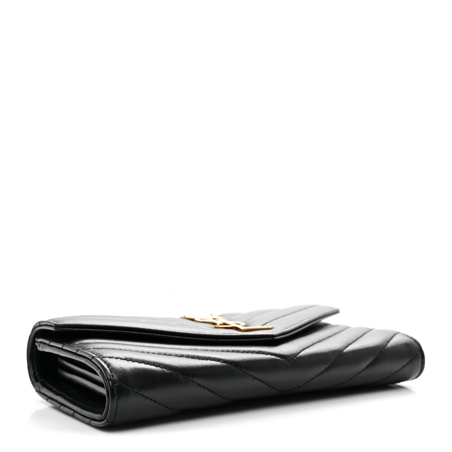 Saint Laurent Calfskin Matelasse Chevron Monogram Flap Wallet Black 4 of 7