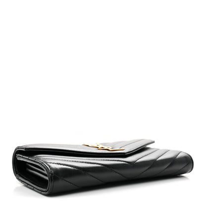 Saint Laurent Calfskin Matelasse Chevron Monogram Flap Wallet Black 4 of 7