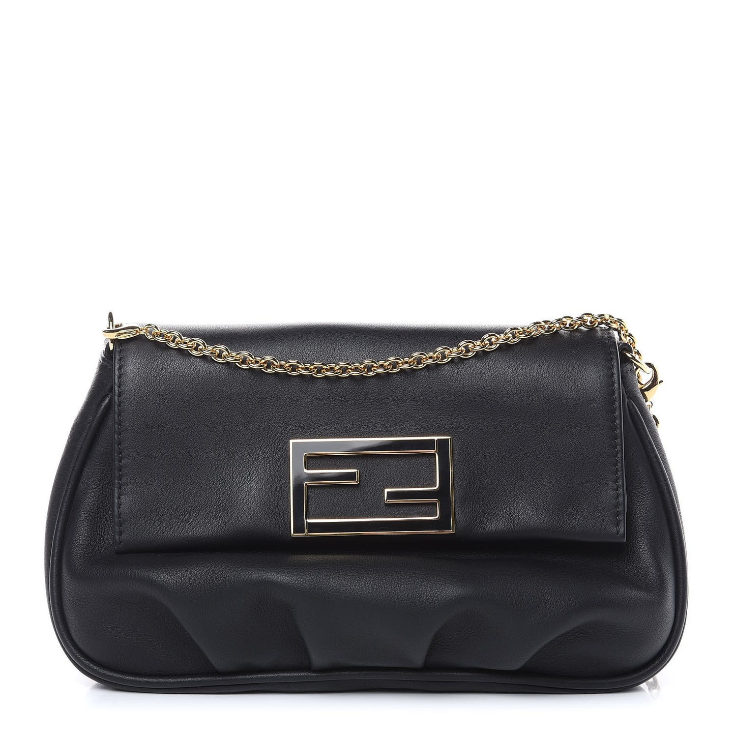 Vitello Flamingo Enamel Fendista Pouchette Crossbody Black