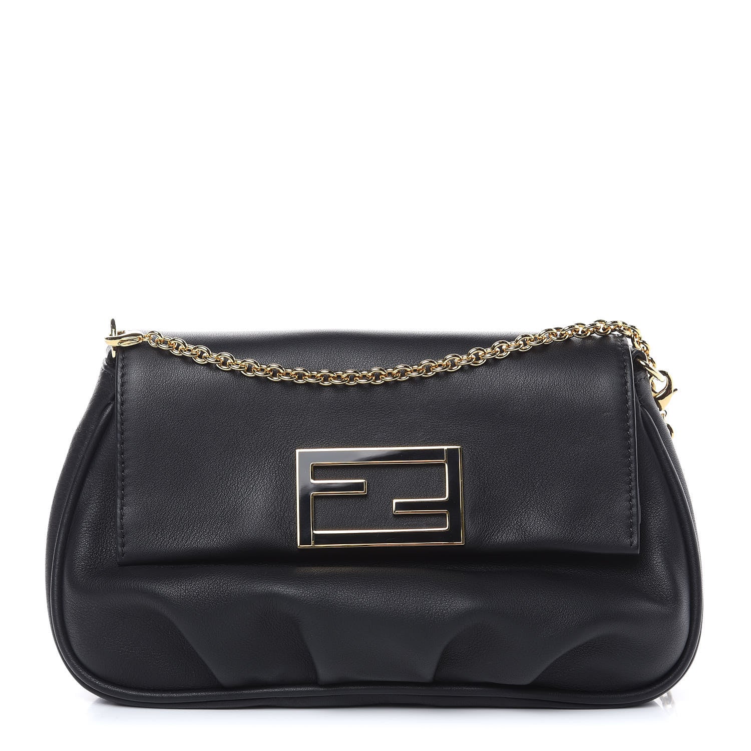 Fendi Vitello Flamingo Enamel Fendista Pouchette Crossbody Black 1 of 9