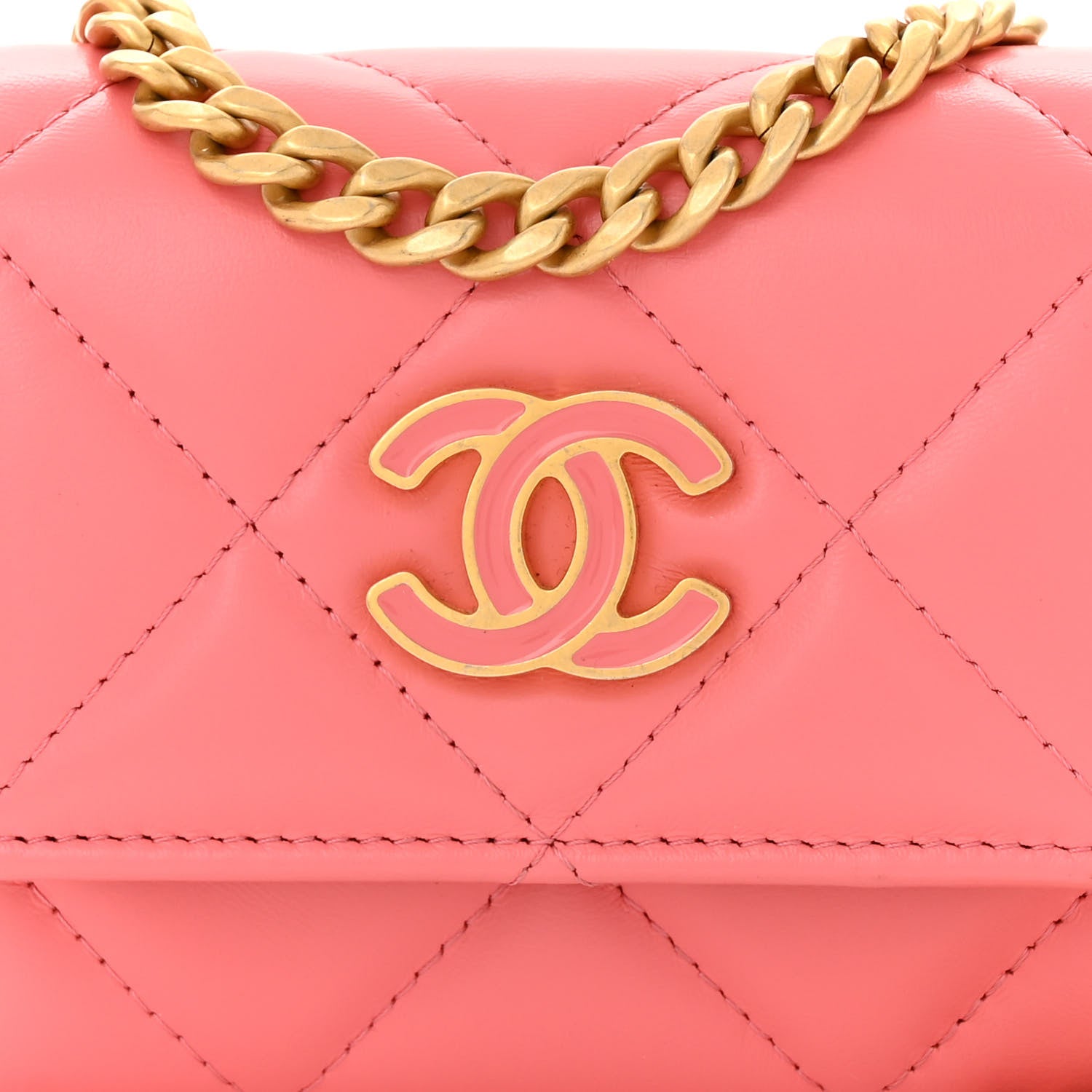 Chanel Lambskin Enamel Quilted Pending CC Card Holder On Chain Pink 9 of 11