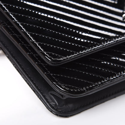 Chanel Patent Calfskin Chevron Quilted Wallet On Chain WOC Black 9 of 12