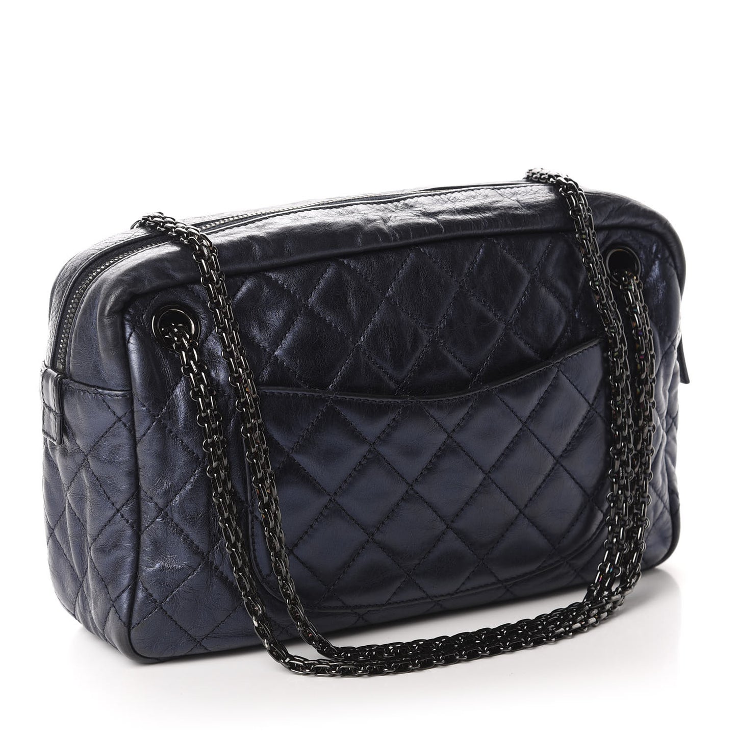 Metallic Aged Calfskin Quilted Medium Reissue Camera Case Bag Blue