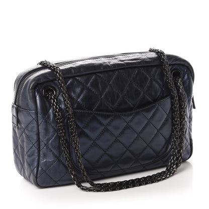 Chanel Metallic Aged Calfskin Quilted Medium Reissue Camera Case Bag Blue 3 of 9