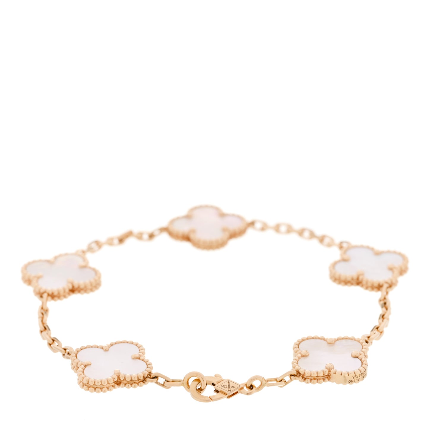 18K Yellow Gold Mother of Pearl 5 Motifs Vintage Alhambra Bracelet