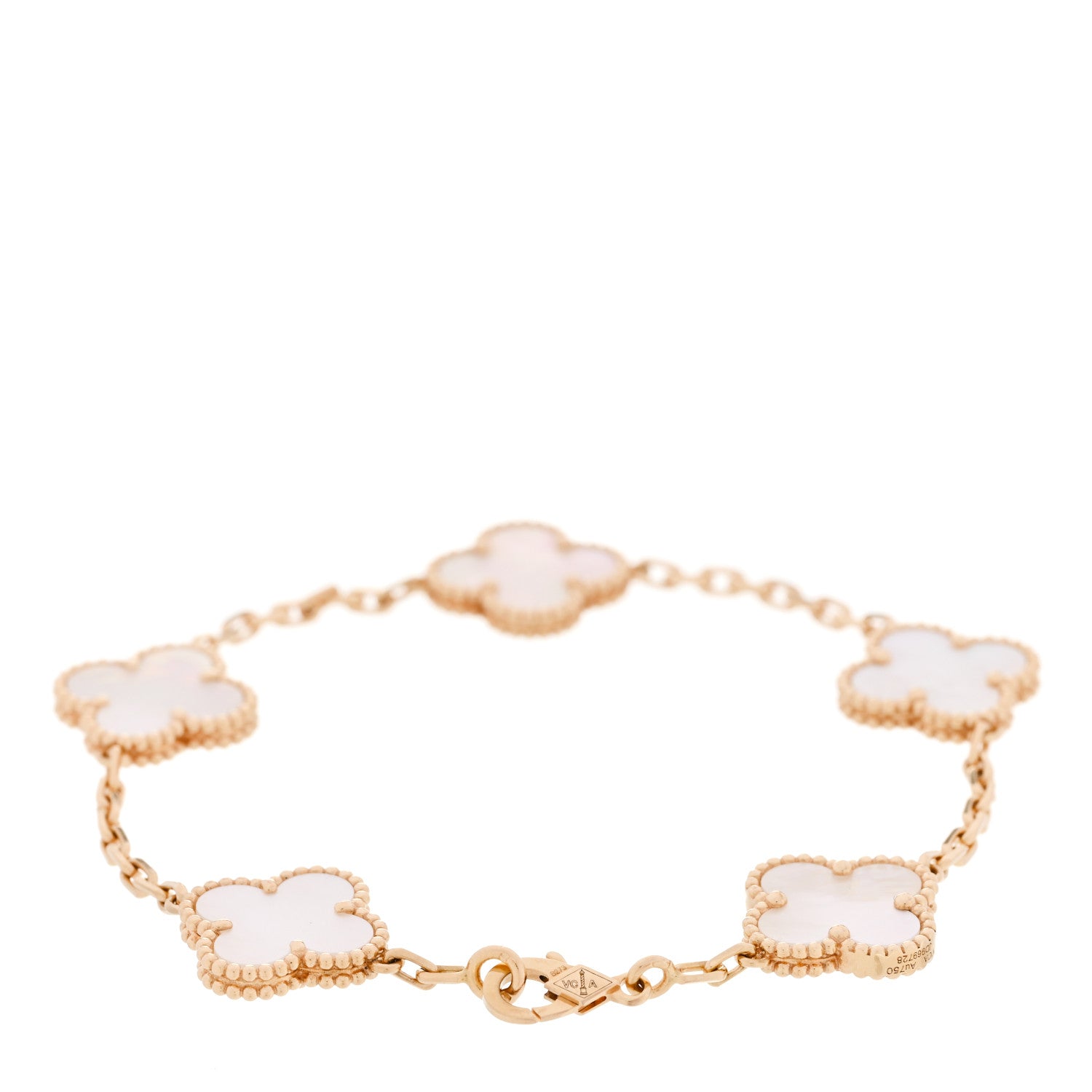 Van Cleef & Arpels 18K Yellow Gold Mother of Pearl 5 Motifs Vintage Alhambra Bracelet 2 of 4