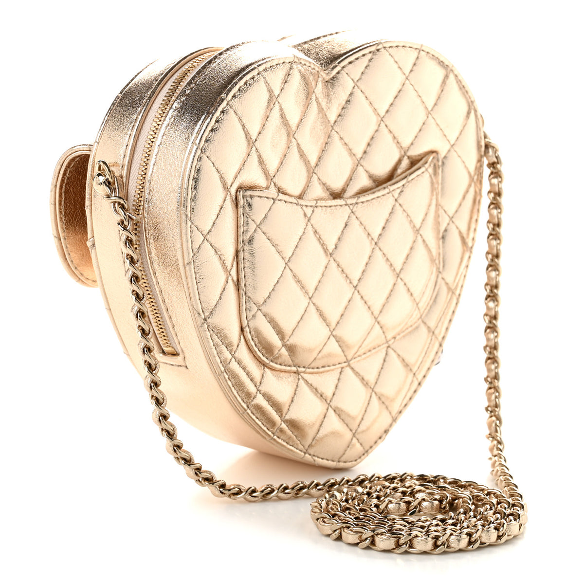 Metallic Lambskin Quilted Large CC In Love Heart Bag Gold