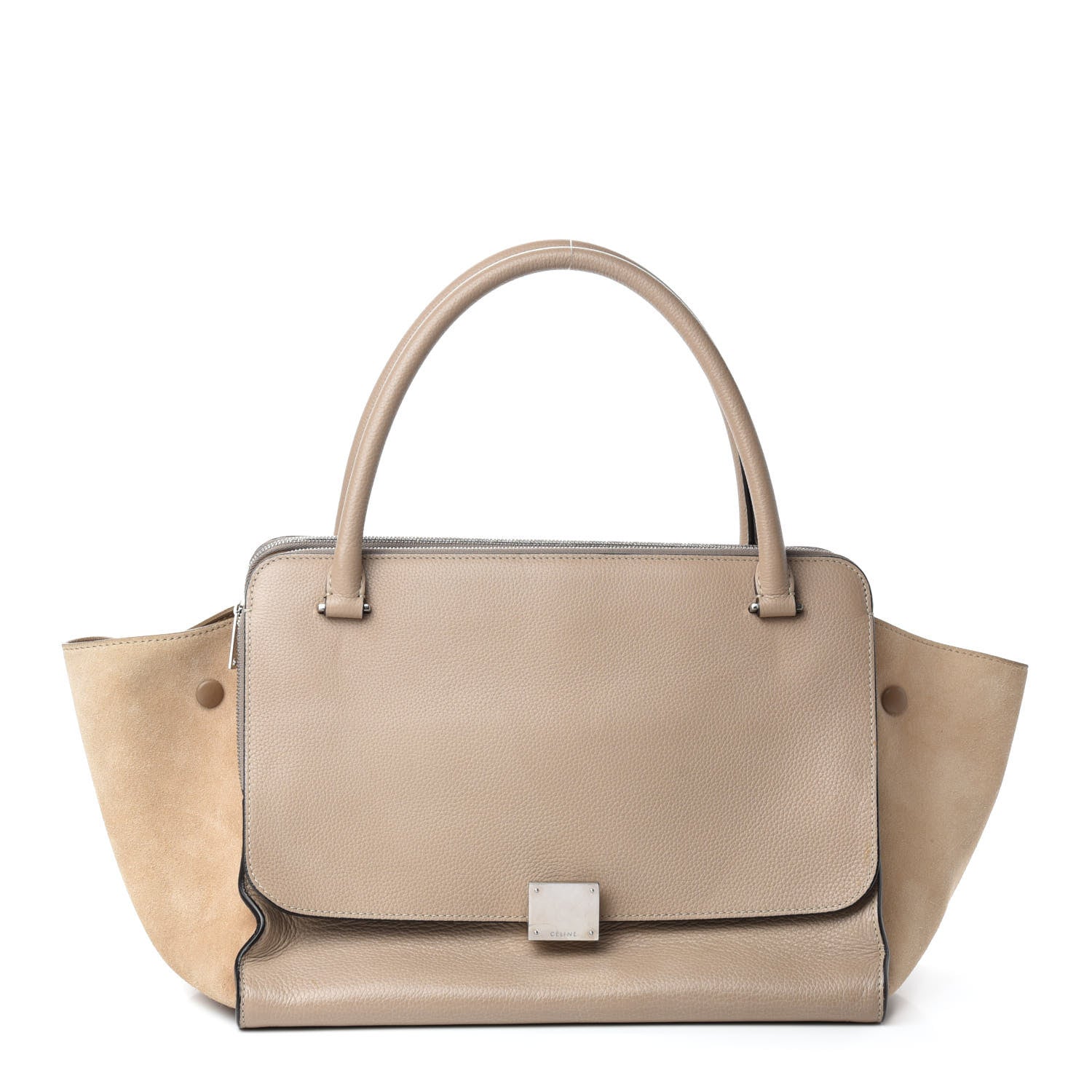 Celine Drummed Calfskin Suede Double Zip Trapeze Sand 1 of 12