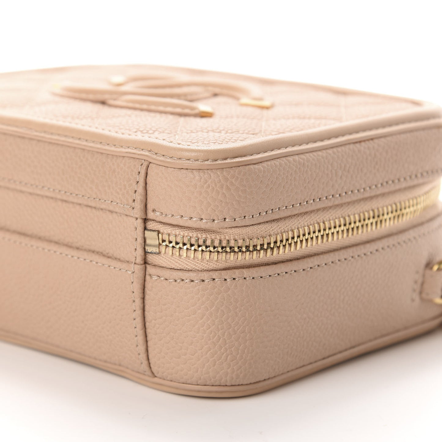 Caviar Quilted Small CC Filigree Vanity Case Beige