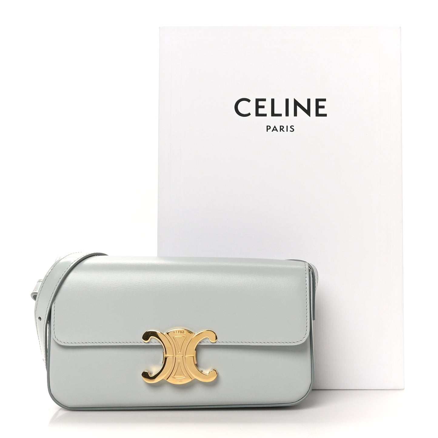 Shiny Calfskin Triomphe Shoulder Bag Soft Blue