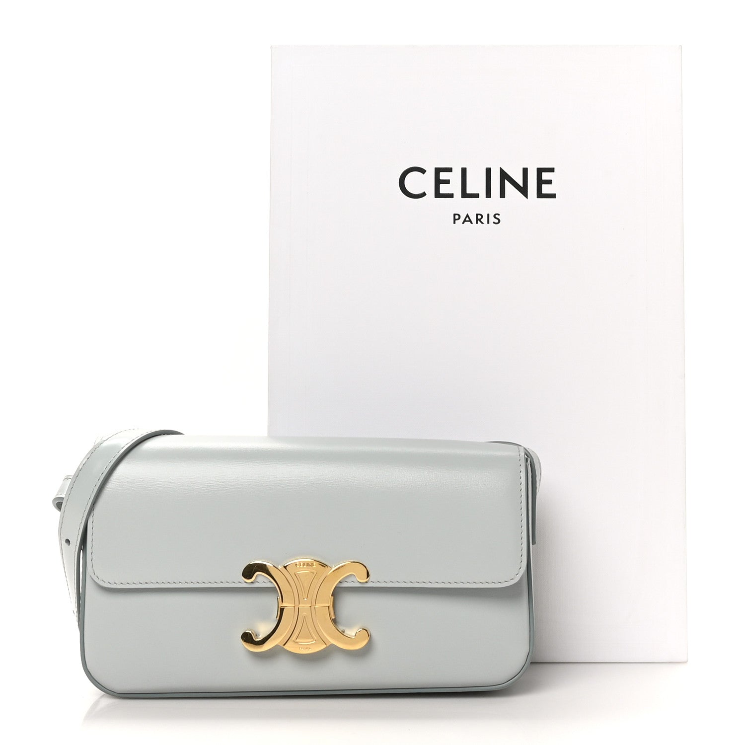 Celine Shiny Calfskin Triomphe Shoulder Bag Soft Blue 10 of 10