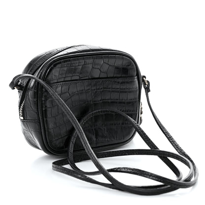 Saint Laurent Calfskin Crocodile Embossed Monogram Blogger Bag Black 3 of 11