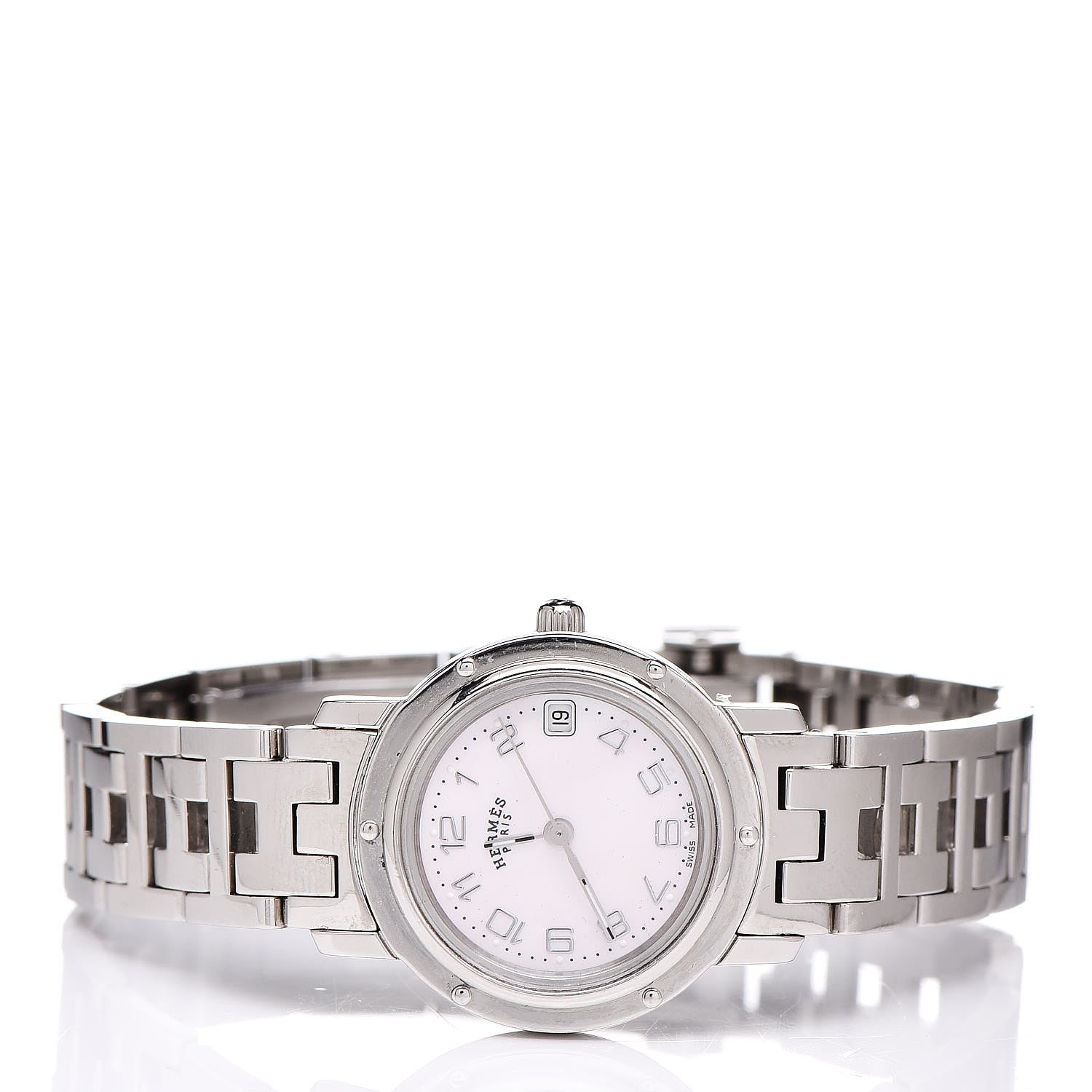 Hermes Stainless Steel Pink Mother of Pearl 24mm Clipper Quartz Watch 3 of 9