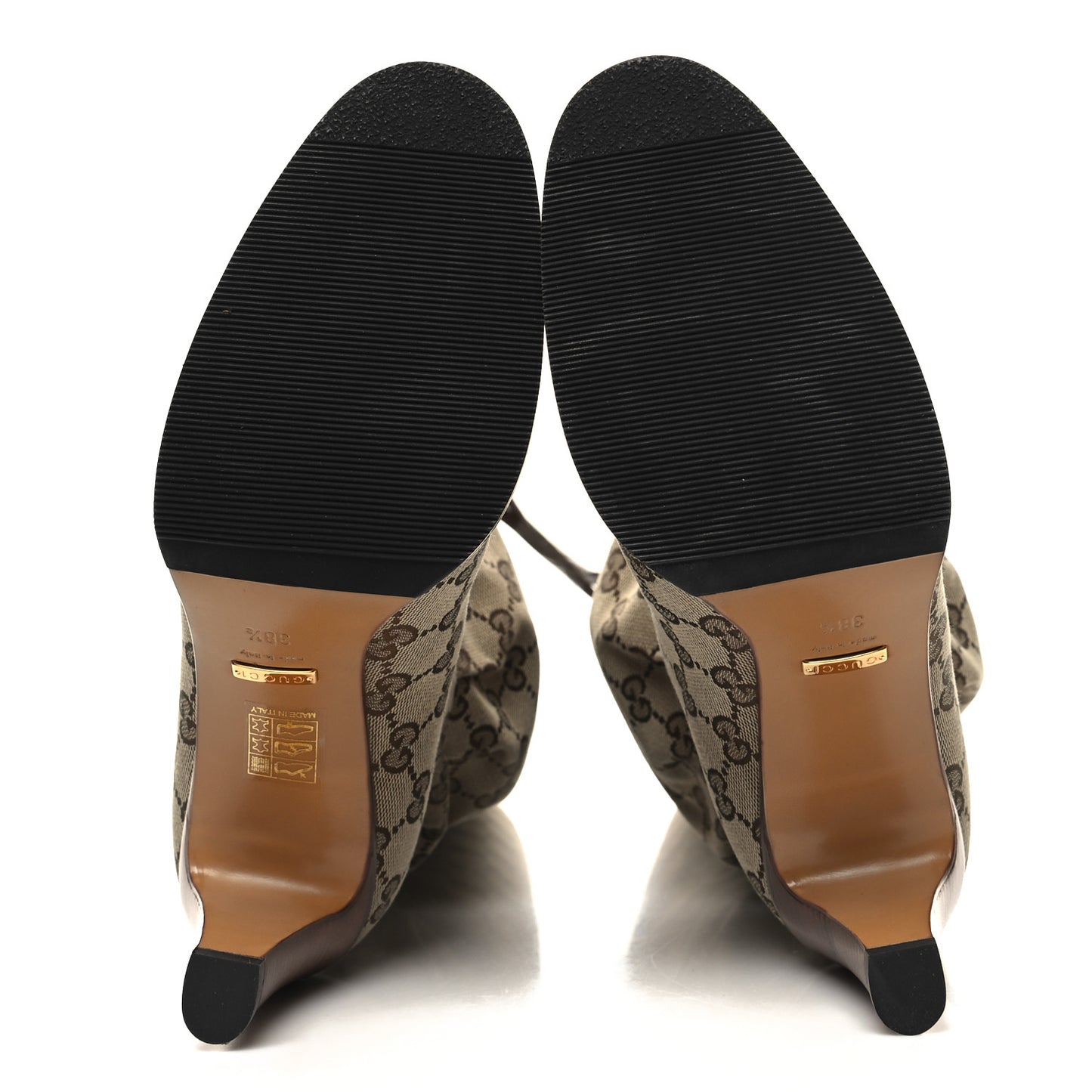 Monogram Malaga Kid Lisa Mid Heel Boots 38.5 Beige Ebony
