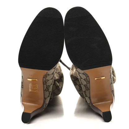 Gucci Monogram Malaga Kid Lisa Mid Heel Boots 38.5 Beige Ebony 5 of 7