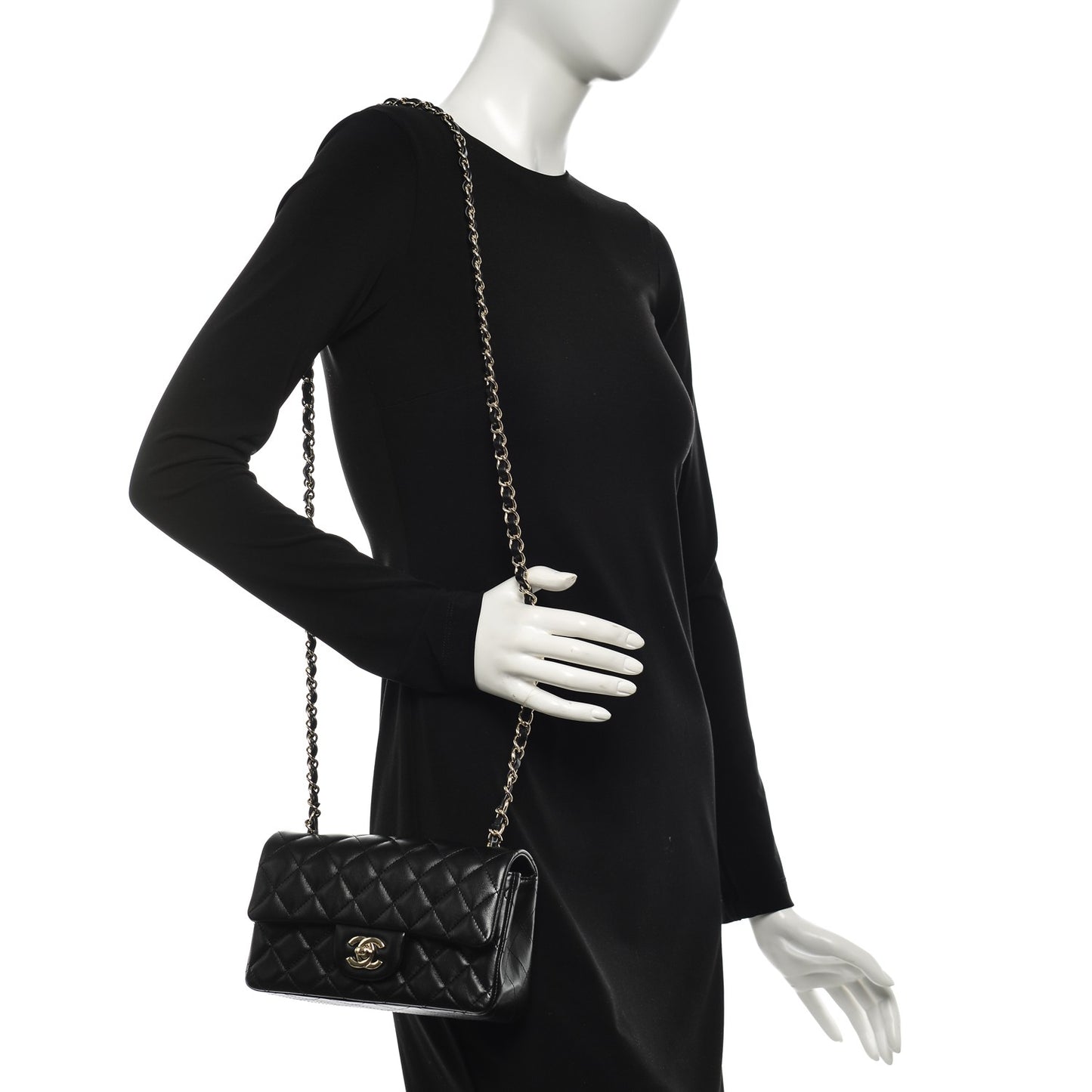 Lambskin Quilted Mini Rectangular Flap Black