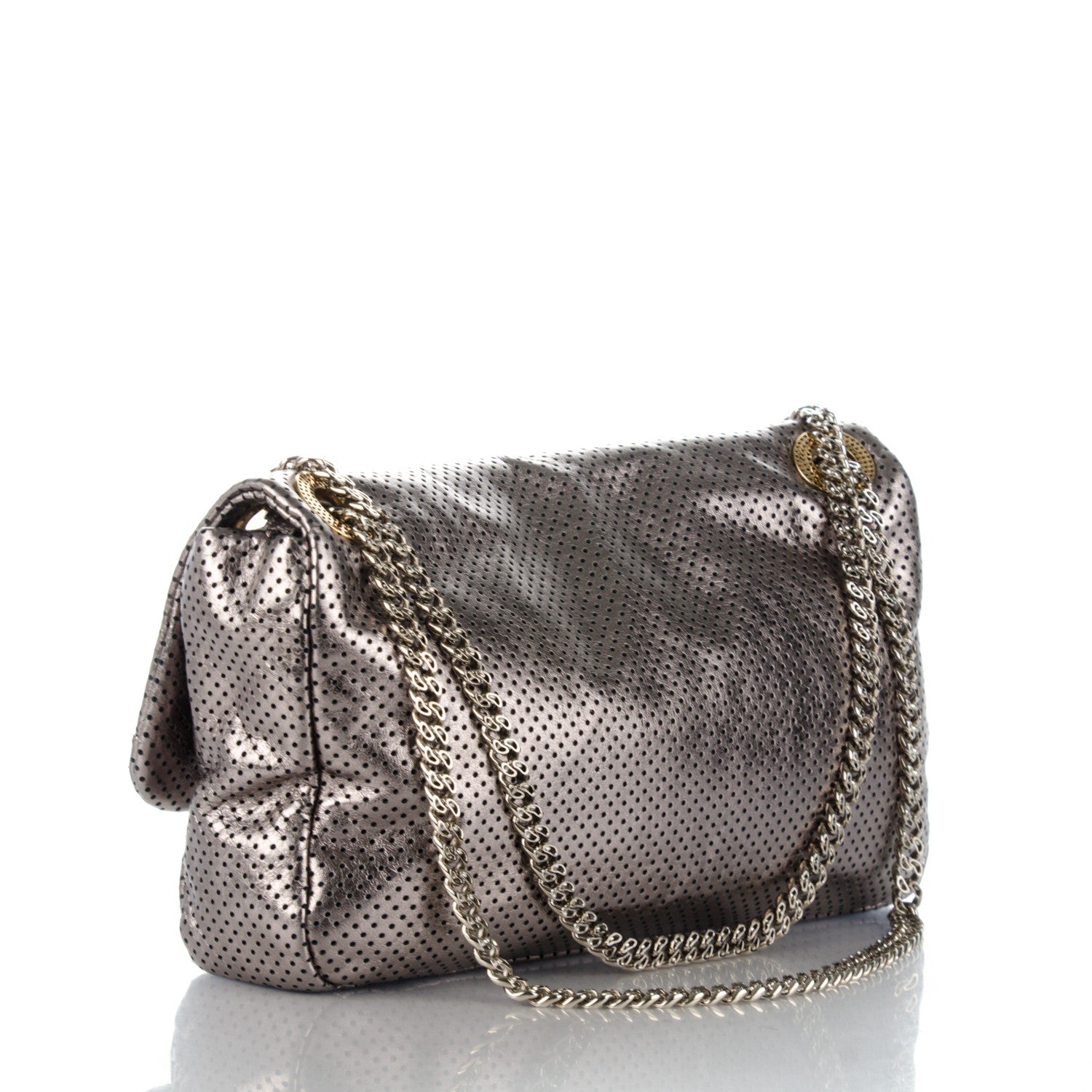 Chanel Metallic Crackled Calfskin Perforated Large Drill Flap Silver 3 of 7