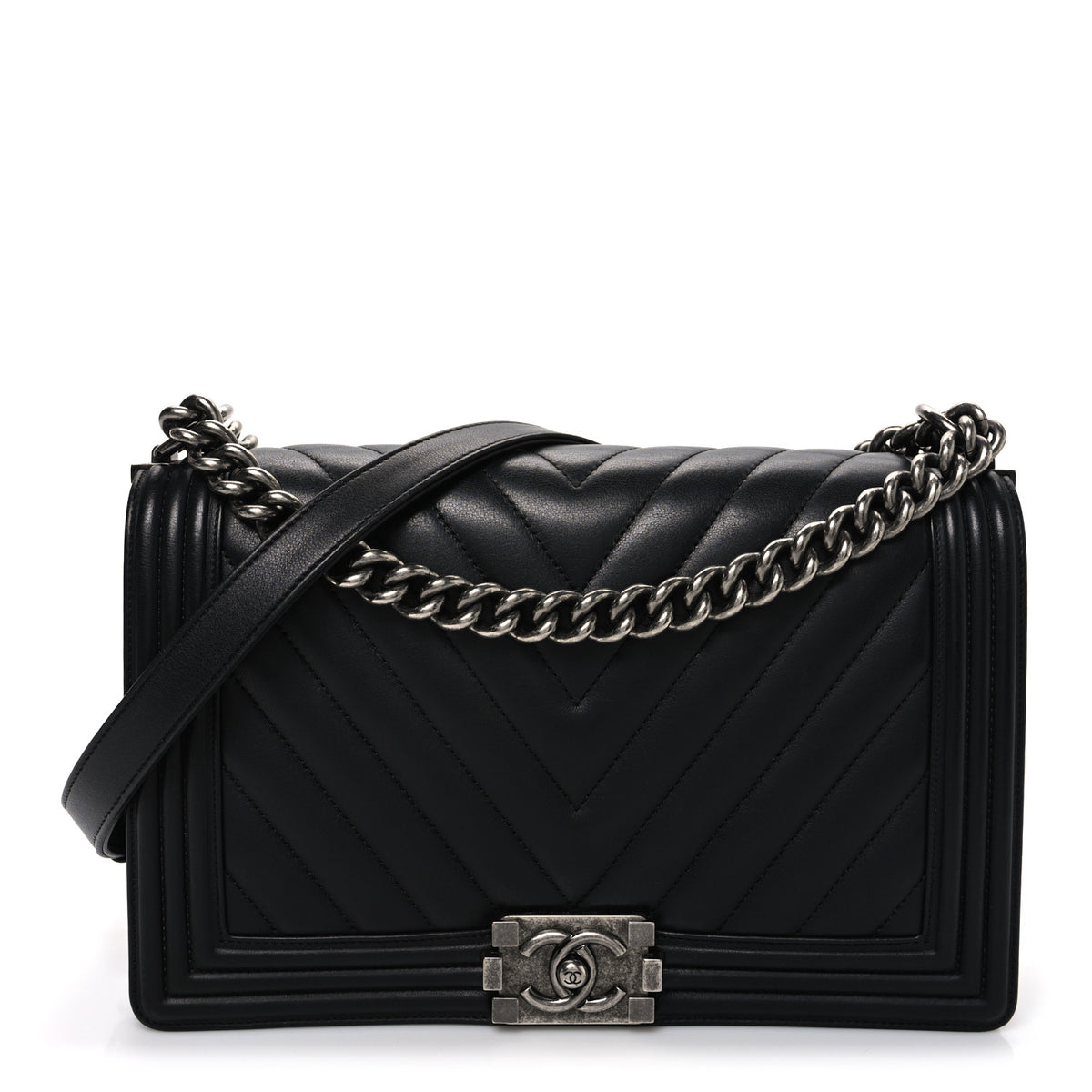 Lambskin Chevron Quilted New Medium Boy Flap Black