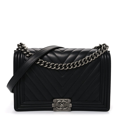 Chanel Lambskin Chevron Quilted New Medium Boy Flap Black 1 of 10