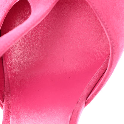 Chanel Suede Lambskin Cap Toe Crystal Slingback Pumps 40 Fuchsia Black 11 of 15