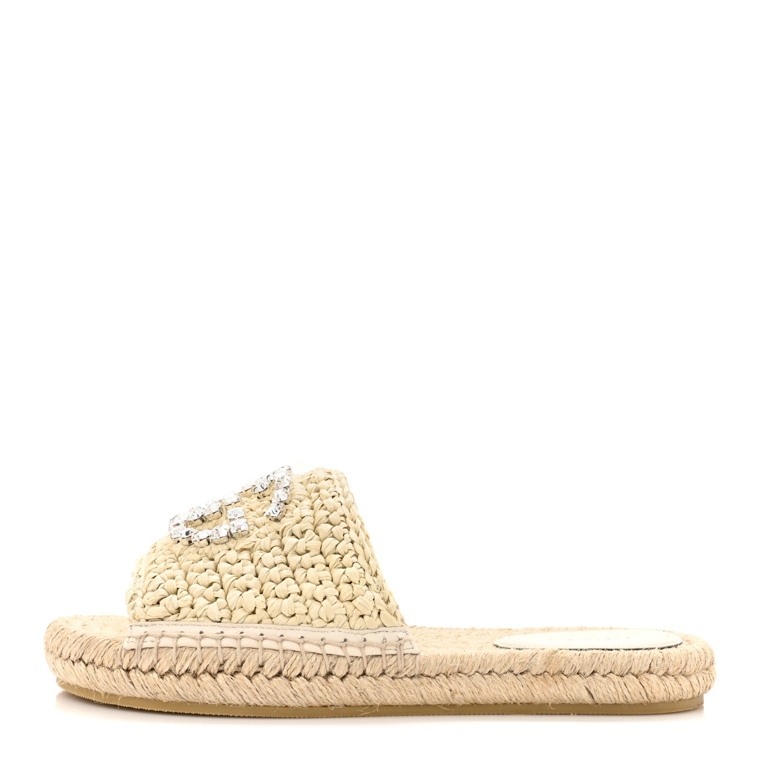 Gucci Raffia Interlocking G Flat Slide Espadrille Sandals 36.5 White 1 of 10