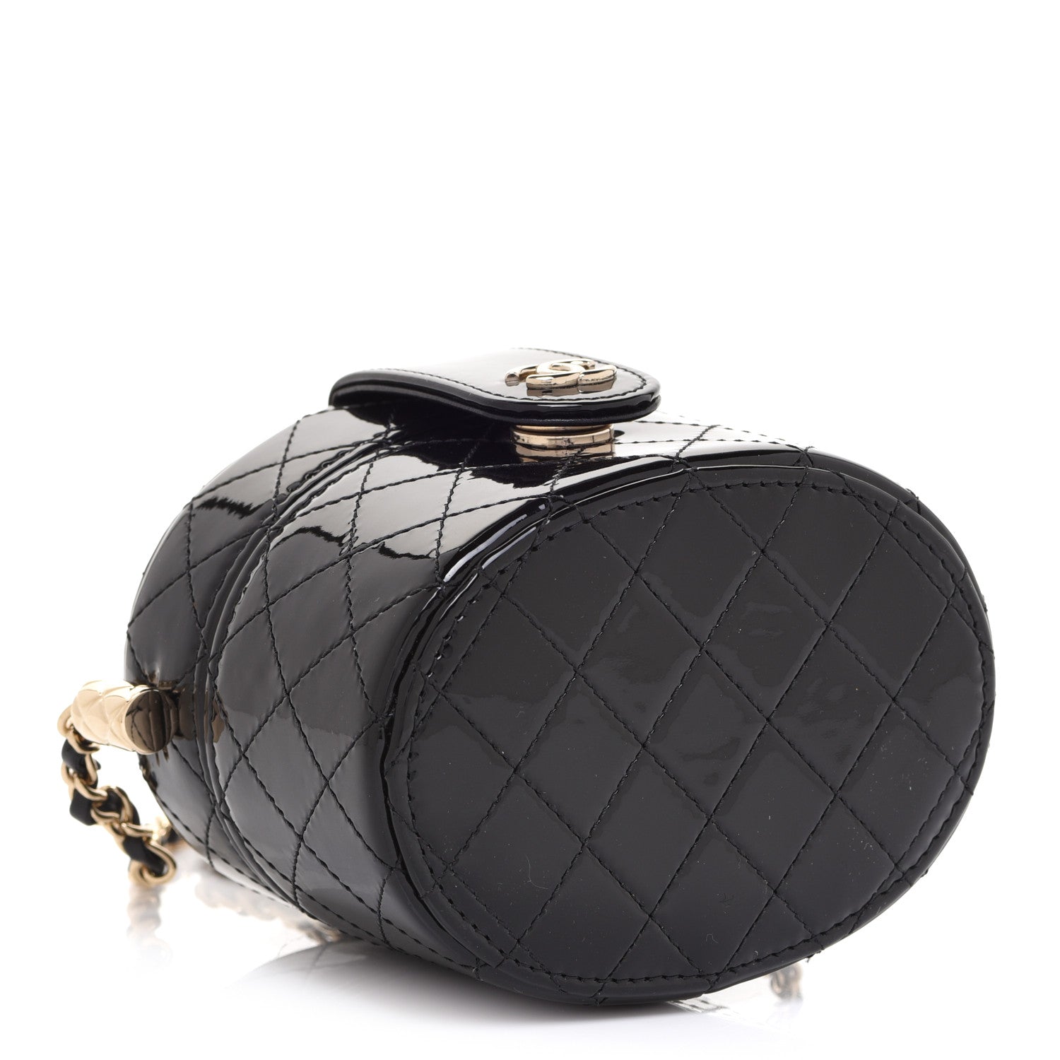 Chanel Patent Quilted Round Mini Vanity Case With Chain Black 4 of 7