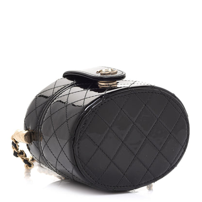 Chanel Patent Quilted Round Mini Vanity Case With Chain Black 4 of 7