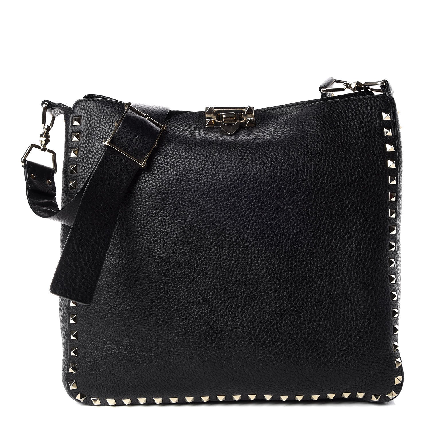 Valentino Garavani Pebbled Calfskin Large Rockstud Flip-Lock Messenger Bag Black 1 of 9