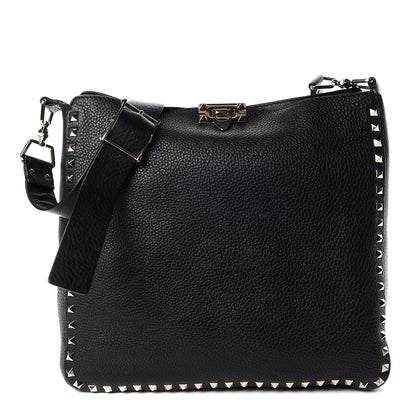 Valentino Garavani Pebbled Calfskin Large Rockstud Flip-Lock Messenger Bag Black 1 of 9