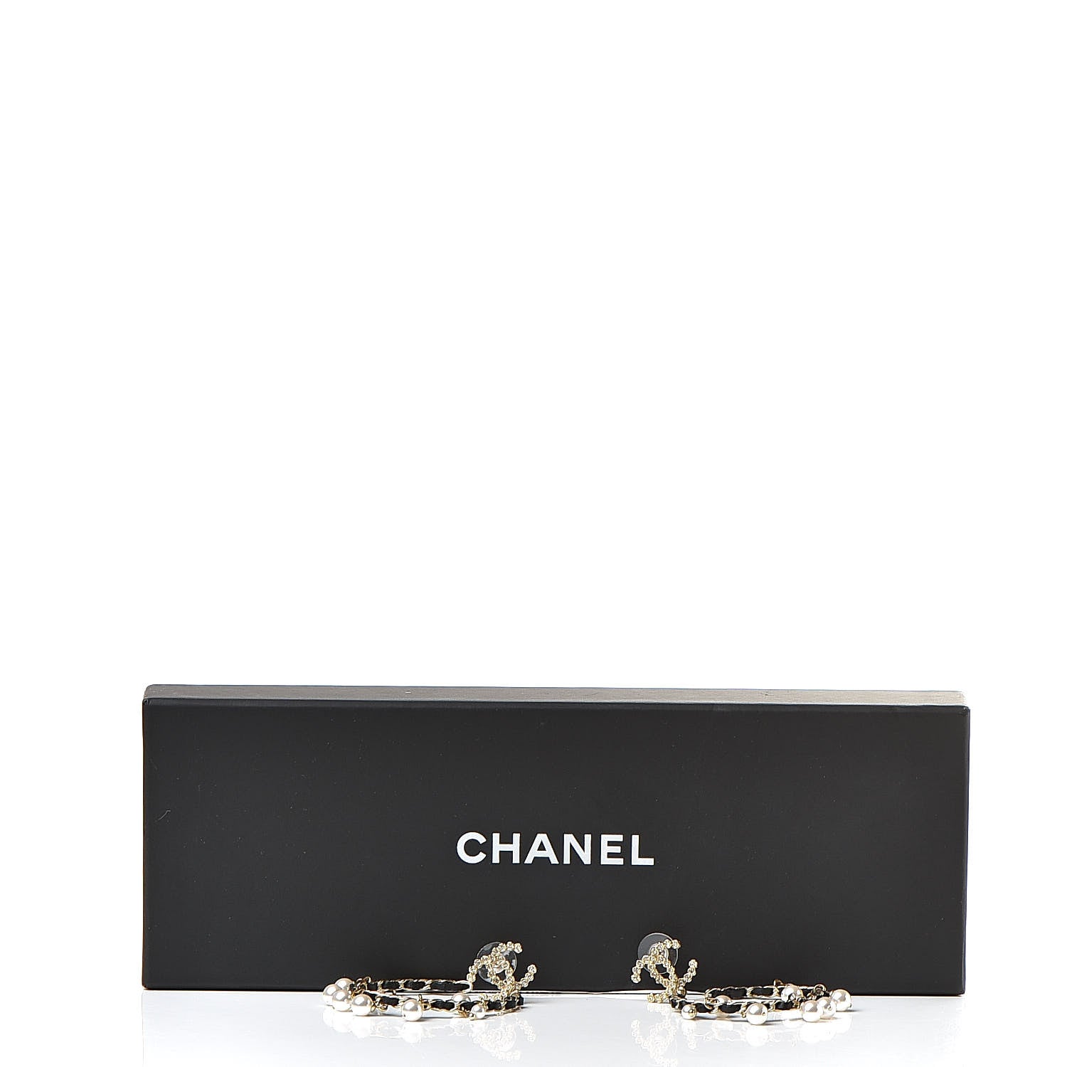 Chanel Lambskin Pearl Crystal CC Chain Hoop Earrings Gold Black 5 of 5