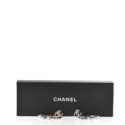 Chanel Lambskin Pearl Crystal CC Chain Hoop Earrings Gold Black 5 of 5
