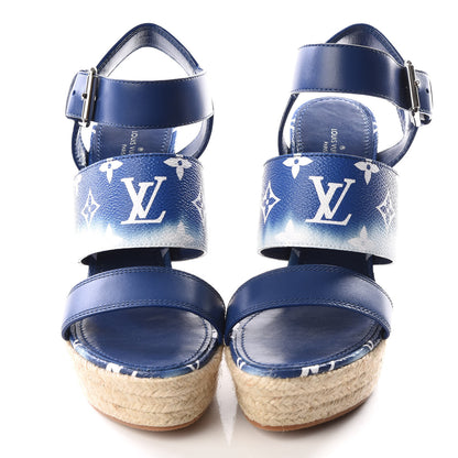 Louis Vuitton Monogram Escale Starboard Wedge Sandal 37 Blue 3 of 9