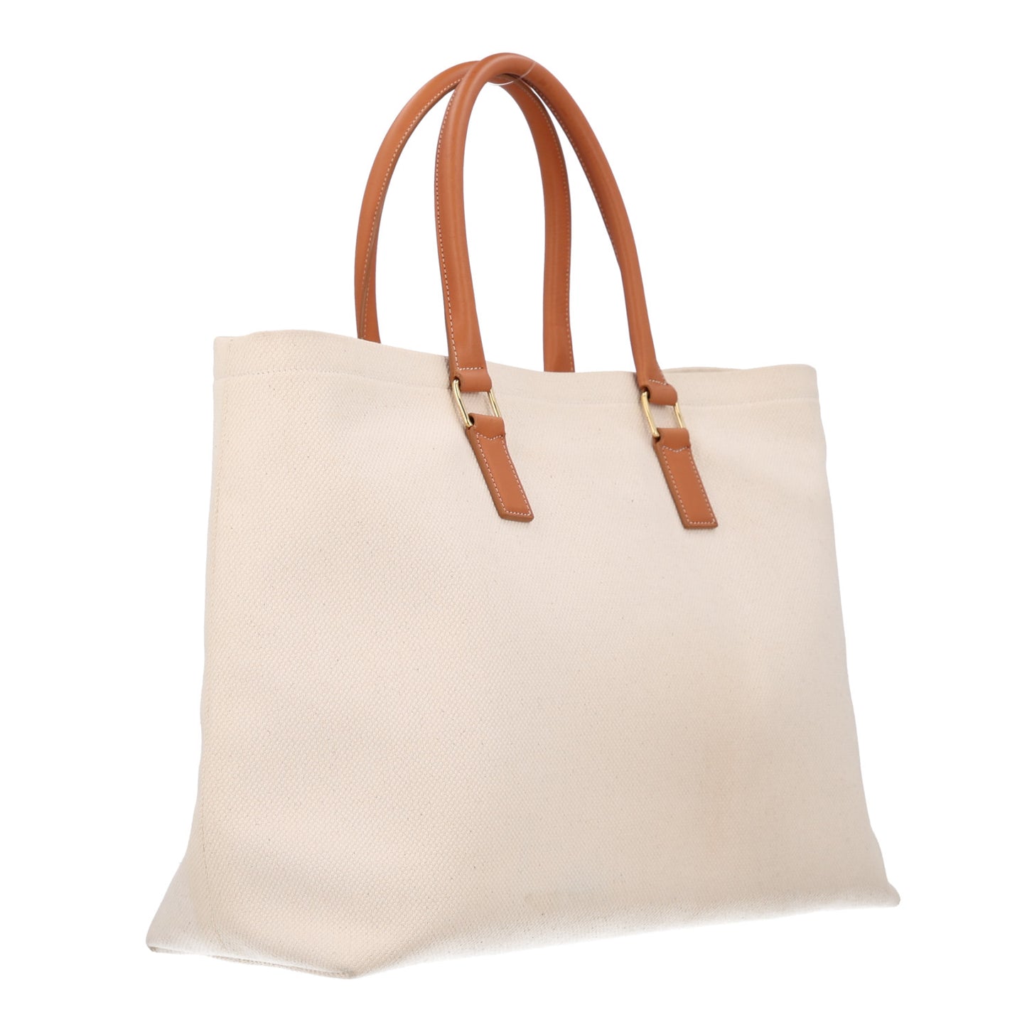 Canvas Calfskin Horizontal Cabas Natural Tan