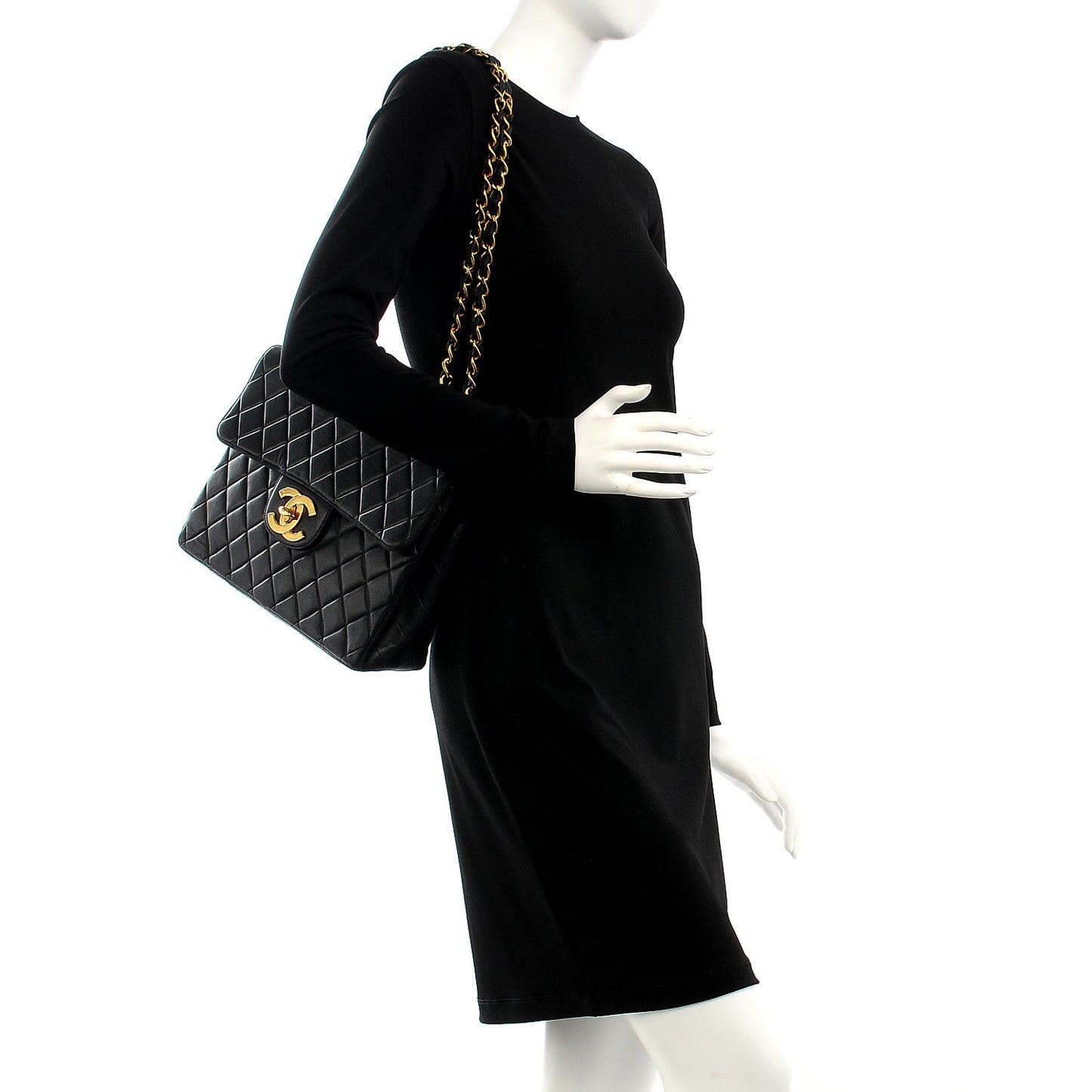 Lambskin Quilted Jumbo Single Flap Black