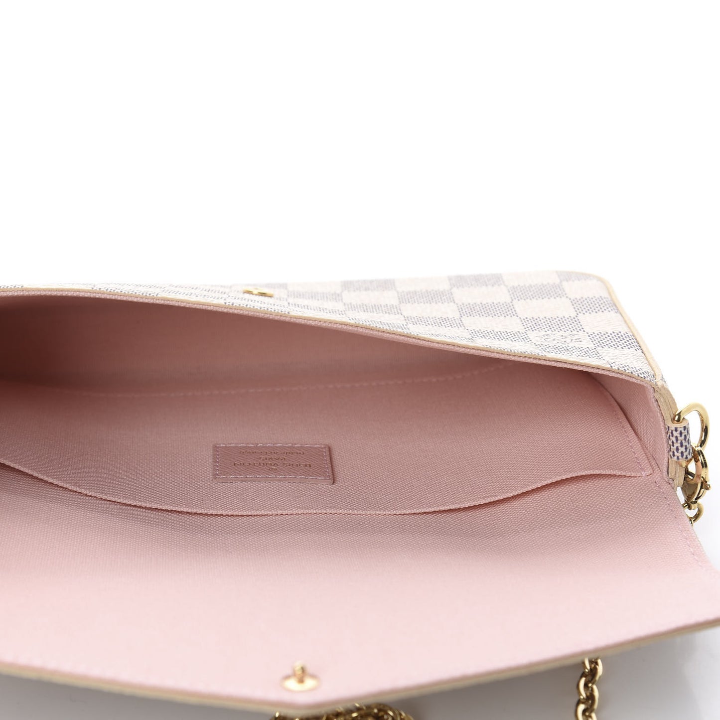 Damier Azur Pochette Felicie Chain Wallet Rose Ballerine