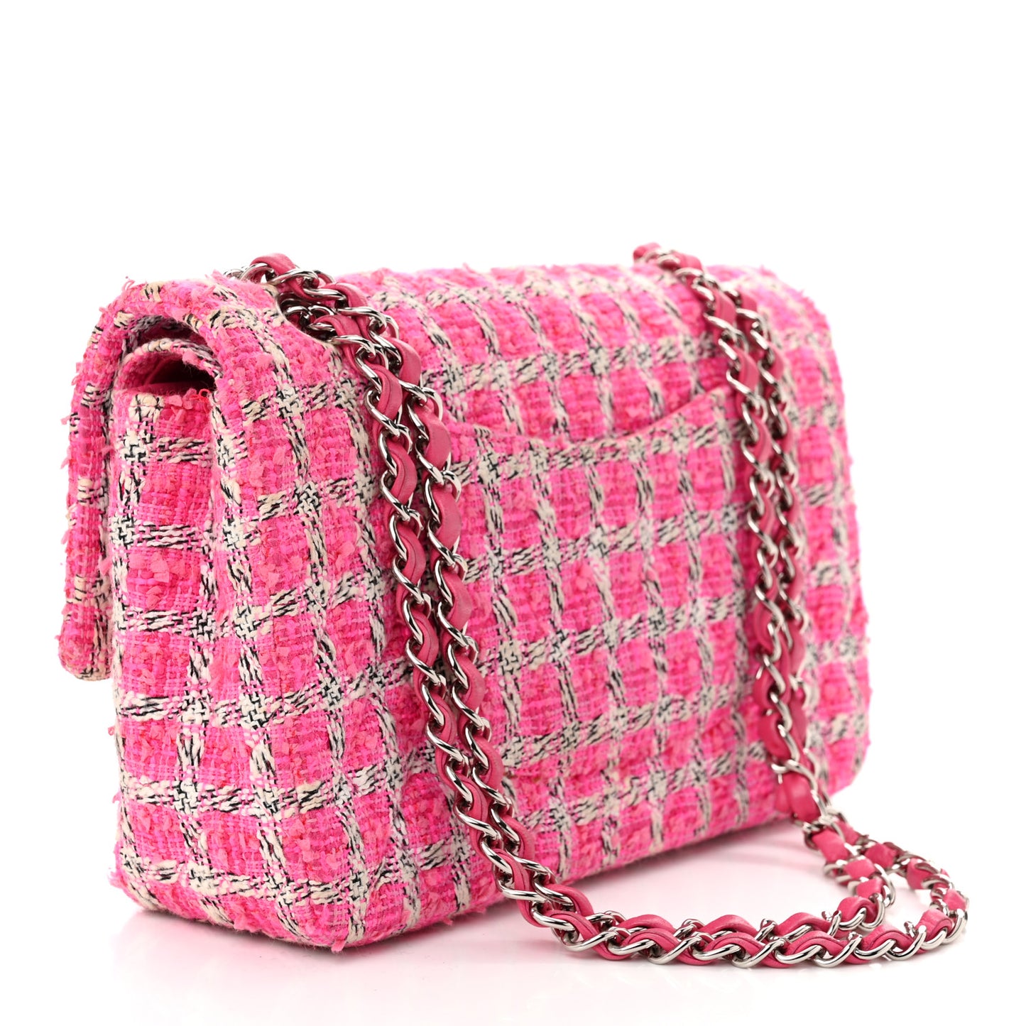 Tweed Quilted Medium Double Flap Hot Pink