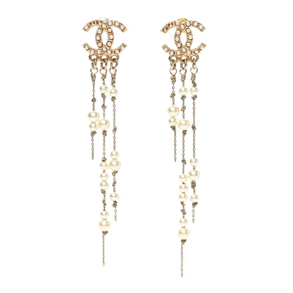 Chanel Pearl CC Long Chain Drop Earrings Gold 1 of 5