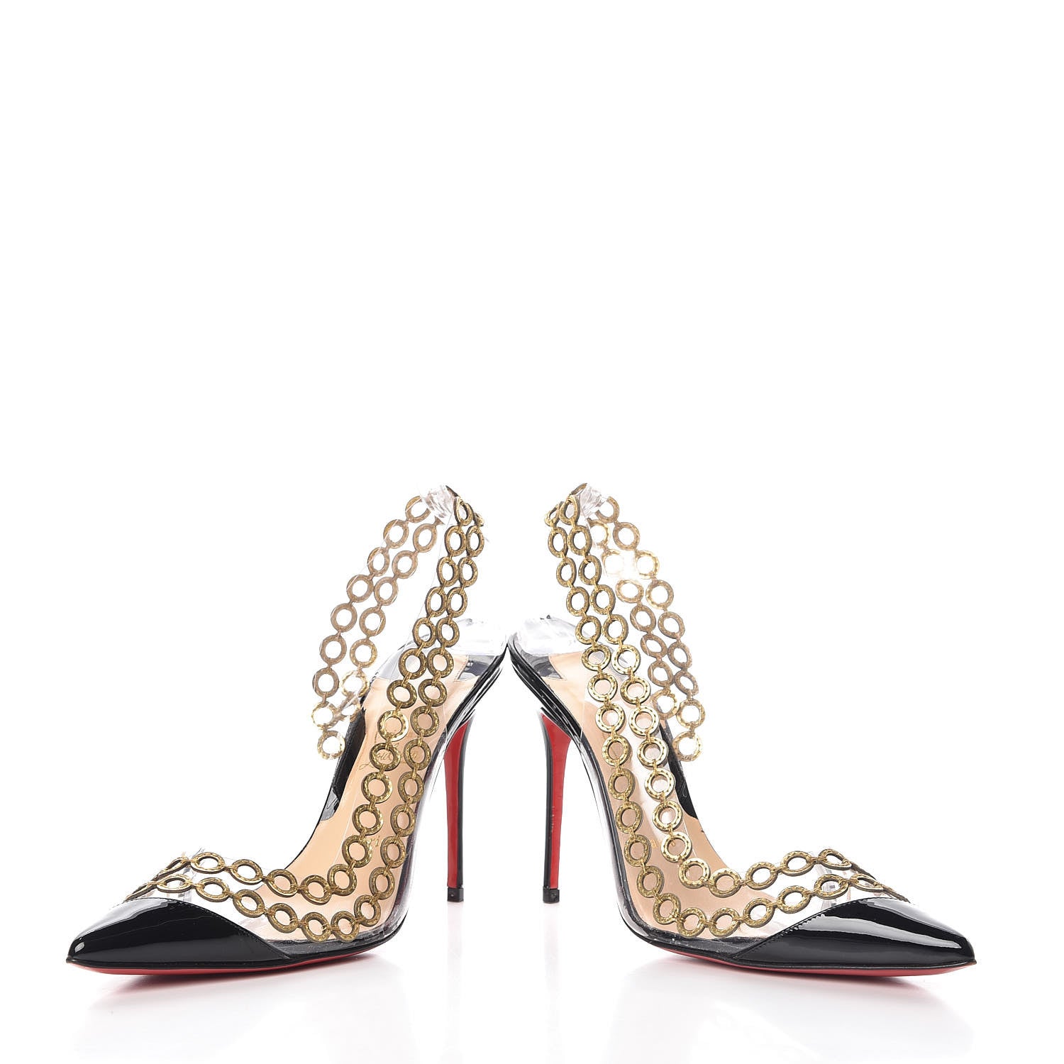 Christian Louboutin Patent PVC Malaika Half Dorsay 120 Pumps 37.5 Black Gold 6 of 14